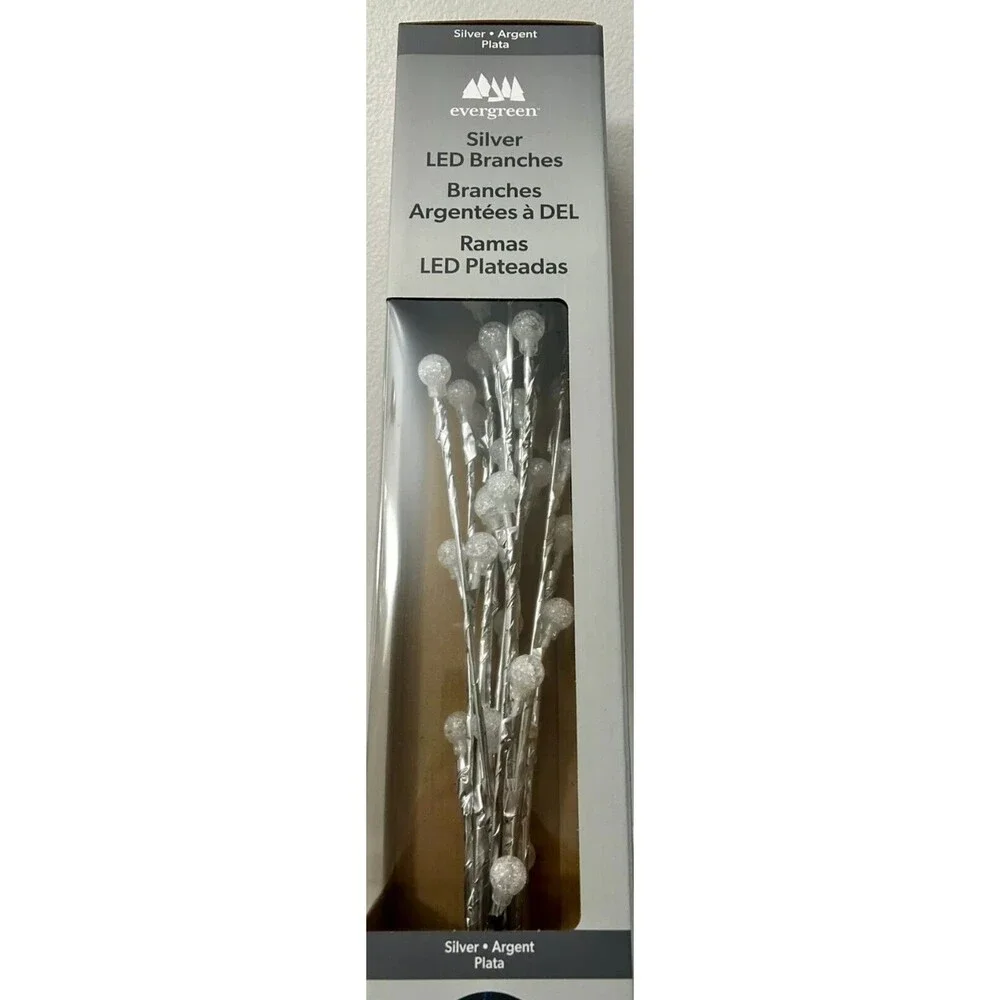 Evergreen 32” LED Bubble Lights Décor Natural Branches, Silver, 2 Pack 4…